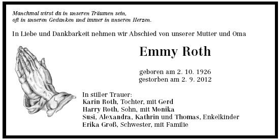 Pelikan Emma 1926-2012 Todesanzeige